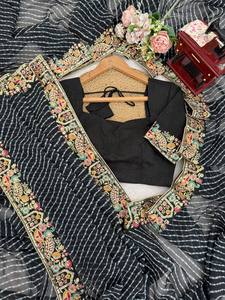 Party Wear Faux Georgette Sequence Work <b>Ankle</b>-Length Wrinkle-Free Reversible Designer Saree with Heavy Work Wedding Blouse - Product Image 6