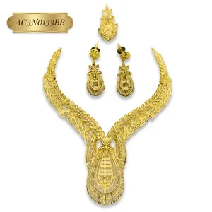 Parure de bijoux de mariée africaine de luxe plaquée or avec franges, collier et boucles d'oreilles pour femme, idéale pour mariage nigérian - Product Image 2