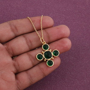 Bohemian Green Gemstone Cross <b>Necklace</b> - Antique Gold Finish <b>Statement</b> Jewelry for Women V - Product Image 2