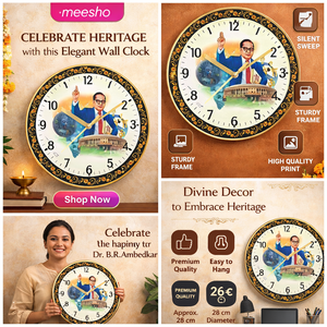 Horloge murale personnalisée avec portrait de Bhimrao Ambedkar, en plastique imprimé, décoration motivante pour Noël et le Nouvel An chinois - Product Image 3