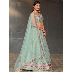 Precioso Sky-Blue Lentejuelas Georgette Recepción Wear Lehenga Choli - Product Image 5