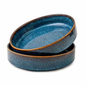 Ensemble de saladiers ovales modernes en céramique de grès |   Bols de service en céramique réactive bleue de qualité supérieure pour pâtes, salades, cuisine et salle à manger - Product Image 1
