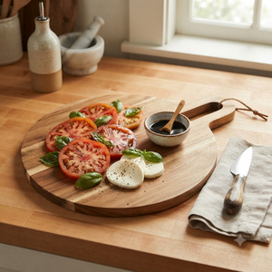 Tabla de cortar redonda de madera de acacia con asa, tabla de picar de madera, bandeja para servir queso para cocina, restaurante, venta al por mayor - Product Image 5