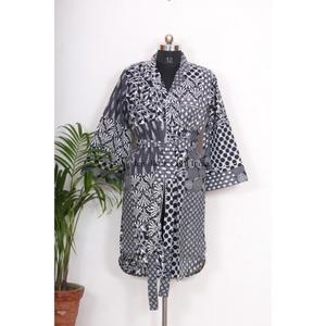 Camisón Kimono Bohemio de Algodón para Mujer, Estilo Indio, Largo Medio, con Cinturón y Botones Decorativos, Ajuste Holgado y Dulce - Product Image 3