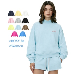 Women's <b>Light</b> Blue Stand Collar Sweatshirt With Front <b>Letter</b> Logo Print Casual Knitted Cotton Pullover Autumn Wear - Product Image 2