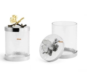 Boîte en verre de rangement de cuisine avec couvercle en métal argenté et feuille de Gingko, boîte à thé et bocaux de luxe - Product Image 1