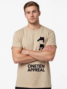 Oneten Apparel Camiseta de manga corta beige para hombre, cuello redondo, estampado gráfico de animales, top informal - Product Image 4