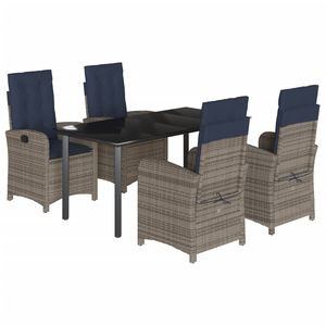 Ensemble de salle à manger de jardin en rotin PE gris avec accoudoirs réglables de taille moyenne - Product Image 2