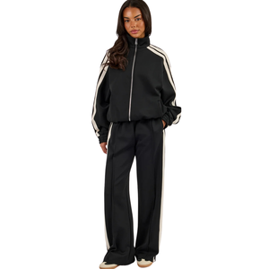 <b>Women</b> Full Zip Hooded Tracksuit Set Contrast Piping Jacket Wide Leg Trousers Casual Streetwear Two Piece <b>Lounge</b> Outfit Essential - Product Image 2