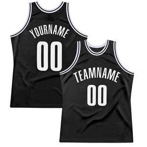 Maillot de basket-ball rétro authentique noir et blanc personnalisé de qualité supérieure, vente en gros directe - Product Image 1