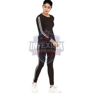 Ensemble de survêtement rayé noir pour femme, sweat-shirt sportif à manches longues et col rond, léger, en spandex et polyester, vêtements de sport pour le printemps - Product Image 2