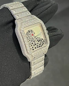 Reloj Mecánico Cuadrado Totalmente Adornado con Diamantes, Esfera con Diseño de Pantera, Fondo MOP, Grosor de Caja de 8 mm, Estilo Vintage de Lujo Hip Hop - Product Image 6