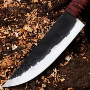 Cuchillo de Camping Vikingo Premium Hecho a Mano, Acero al Carbono, Mango de Acero al Carbono, Hoja Recta con Punta Caída, Espiga Completa - Product Image 3