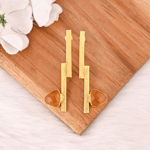 Citrine Hydro Gemstone Brass <b>Dangle</b> <b>Earrings</b> Trendy Handmade Fashion Jewelry for Women - Product Image 3