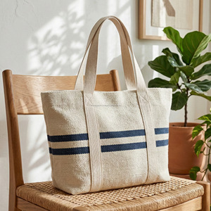 Bolso de Mano Tejido para Viaje de Verano para Mujer, Bolso de Ropa de Alta Calidad, Bolso de Playa de Algodón con Rayas Boho Amarillas, Hecho a Mano - Product Image 5