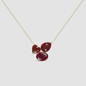 Three Stone <b>Ruby</b> <b>Necklace</b> <b>Ruby</b> Heart Oval Pear Silver Gemstone Vintage Wedding Jewelry Gift For Mom Elegant - Product Image 3