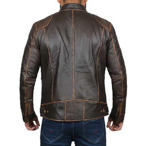 Blouson d'hiver pour homme 2026 personnalisable en cuir véritable vintage, col montant, style motard streetwear - Vente en gros - Product Image 4