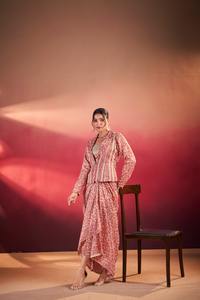 Tenue en soie Tasar à motifs artistiques fantaisistes de créateur indien, style moderne, sari Dhoti avec Koti et Blouse pour femme - Product Image 3