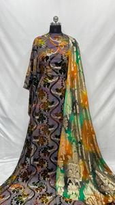 Ensemble Maqbal Dirac de luxe pour femmes, or brillant, manches longues, broderie, mélange de spandex et de polyester, écologique, été, printemps - Product Image 3