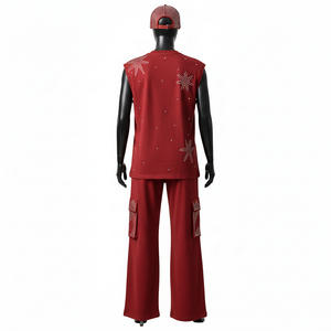 Ensemble deux pièces pour femme : T-shirt sans manches 100% coton respirant et pantalon large à empiècements rouges avec logo thermocollé - Product Image 2