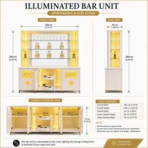 Meuble Bar Moderne pour la Maison avec Vitrine, Étagères en Verre Rétroéclairées par LED, Intérieur Miroir, Rangement à Vin, Comptoir, Meuble Design - Product Image 5