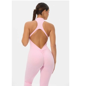 Custom Logo Solid Backless Yoga Jumpsuits <b>Shorts</b> Butt Lifting Sleeveless Tight Activewear Breathable Quick Drying Gym <b>Bodysuits</b> - Product Image 6