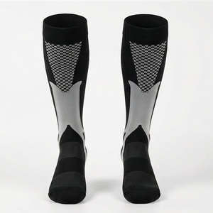 Knee High Running Socks Black Gray Geometric Pattern Breathable Spandex Polyester Adult Compression Sport Socks - Product Image 1