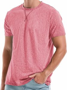 Camiseta de Manga Larga para Hombre, Color Rosa Sólido, Cuello Redondo, Estilo Holgado, Tejido de Punto, 100% Algodón, Diseño en Blanco para Impresión Digital - Product Image 3