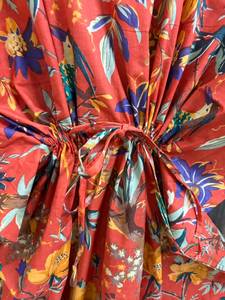 Vestido Kaftán Maxi de Algodón 100% con Estampado Floral, Cuello en V y Manga Murciélago para Mujer, Ideal para Verano, Playa y Uso Casual Ecológico - Product Image 5