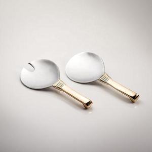 Ensemble de serveurs à salade décoratifs en acier inoxydable, poignée Unique en laiton massif en relief doré mat avec petite poignée Unique - Product Image 1