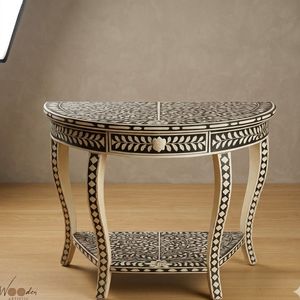 Modern Classic Bone Inlay Console <b>Table</b> <b>Side</b> <b>Table</b> Oval Wooden Entryway <b>Sofa</b> <b>Table</b> Living Room Decor Custom Home Furniture - Product Image 1