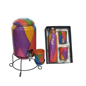 Distributeur d'eau en cuivre imprimé fait main avec support métallique, grande capacité 5L, réservoir d'eau en cuivre imprimé bois, eau potable ayurvédique - Product Image 6