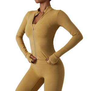 Conjunto Deportivo Personalizado para Mujer, Talla Grande, Color Sólido, Transpirable, de Secado Rápido, Ligero, Amarillo, para Gimnasio, Fitness, Yoga, con Chaqueta con Cremallera - Product Image 2