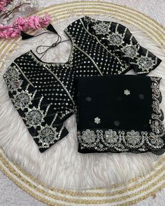 Exclusivo Saree de Georgette de Diseñador, Blusa Elegante, Estilo Étnico Moderno, Última Tendencia, Vestido de Novia Indio, Modesto, para Fiestas, para Mujeres y Niñas - Product Image 2