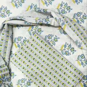 Tissu de robe Salwar Kameez en pur coton imprimé floral avec dupatta en mulmul, tissu de robe en coton non cousu - Product Image 1