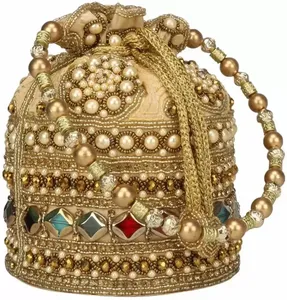 Export Quality Large Capacity Designer <b>Beaded</b> Potli Bags Colorful Luxury Wedding & Ethnic Bridal <b>Handbag</b> Embroidery Decoration - Product Image 1