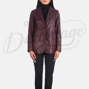 Women <b>Maroon</b> Real Leather Blazer Jacket Slim Fit Premium Sheepskin Formal Casual Business Outerwear Fashionable <b>Coat</b> - Product Image 3