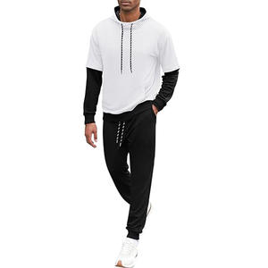 Ensemble de survêtement pour homme 2 pièces, sweat-shirt à capuche et pantalon de jogging contrastés, style décontracté - Product Image 1