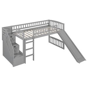 Letto a soppalco grigio a una piazza e mezza con due cassetti scorrevoli per bambini, modello LT000515AAE - Product Image 4