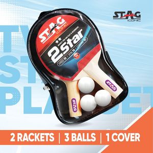 Ensemble de raquettes de tennis de table Stag Iconic 2 étoiles, écologiques, avec réglage à 9 angles, 3 balles, manche en bois, pour débutants et jeux en famille - Product Image 3