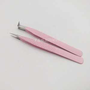 Pince à épiler d'extension de cils en acier inoxydable rose bébé de haute qualité enduite à bout pointu durable - Product Image 2