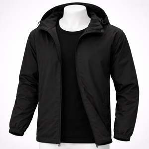 <b>Black</b> Solid Long Lightweight Waterproof Hooded <b>Jacket</b> Windproof <b>Rain</b> Coat Elastic Cuffs Outdoor Hiking Golf Travel Unisex - Product Image 1