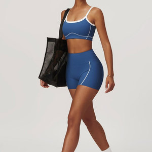 Women's Strapless Solid Blue Mid Waist Flared Leg Pants Yoga Set with <b>Crystal</b> Side Stripe Seamless Activewear Workout Outfit - Product Image 3