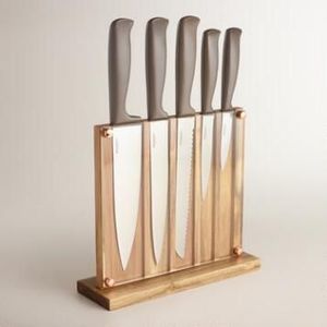 Porte-couteau en bois pur avec bandes magnétiques et appel rustique pour accessoires de cuisine pratiques - Product Image 6