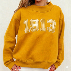 Sudadera de cuello alto de felpa para mujer, color mostaza, 1913, estampado liso, algodón, otoño, informal, cortavientos, ecológica, manga larga, logo frontal - Product Image 1