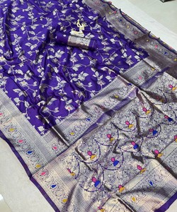Sari Moderno de Seda Tejida con Blusa Sin Coser para Bodas, Moda Femenina de India y Pakistán 85313 SHUBH- SF:-1106 - Product Image 5