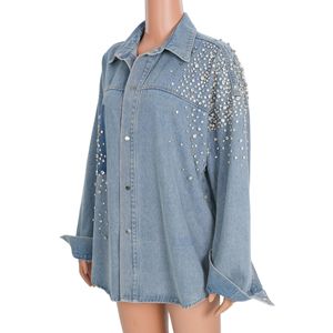 Nueva Chaqueta Vaquera de Moda Primavera 2026 para Mujer, con Solapa Irregular y Pedrería, Talla Grande - Product Image 5
