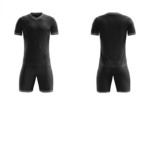 Conjunto de Camiseta de Fútbol con Cuello en V Negra para Hombre, Manga Corta, Ajustada, Transpirable, de Poliéster, Uniforme para Todas las Temporadas - Product Image 1