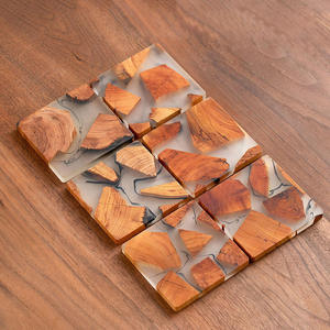 Sous-verre créatif écologique en bois et résine de pin, carré, anti-brûlure, isolant, motif animalier et paysager - Product Image 3