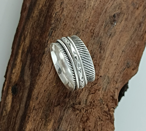 Custom 925 Sterling Silver Amethyst Bezel Set Classic Women's Dual <b>Spinner</b> Fidget Worry <b>Ring</b> Floral Rope Twist Pattern Wholesale - Product Image 2